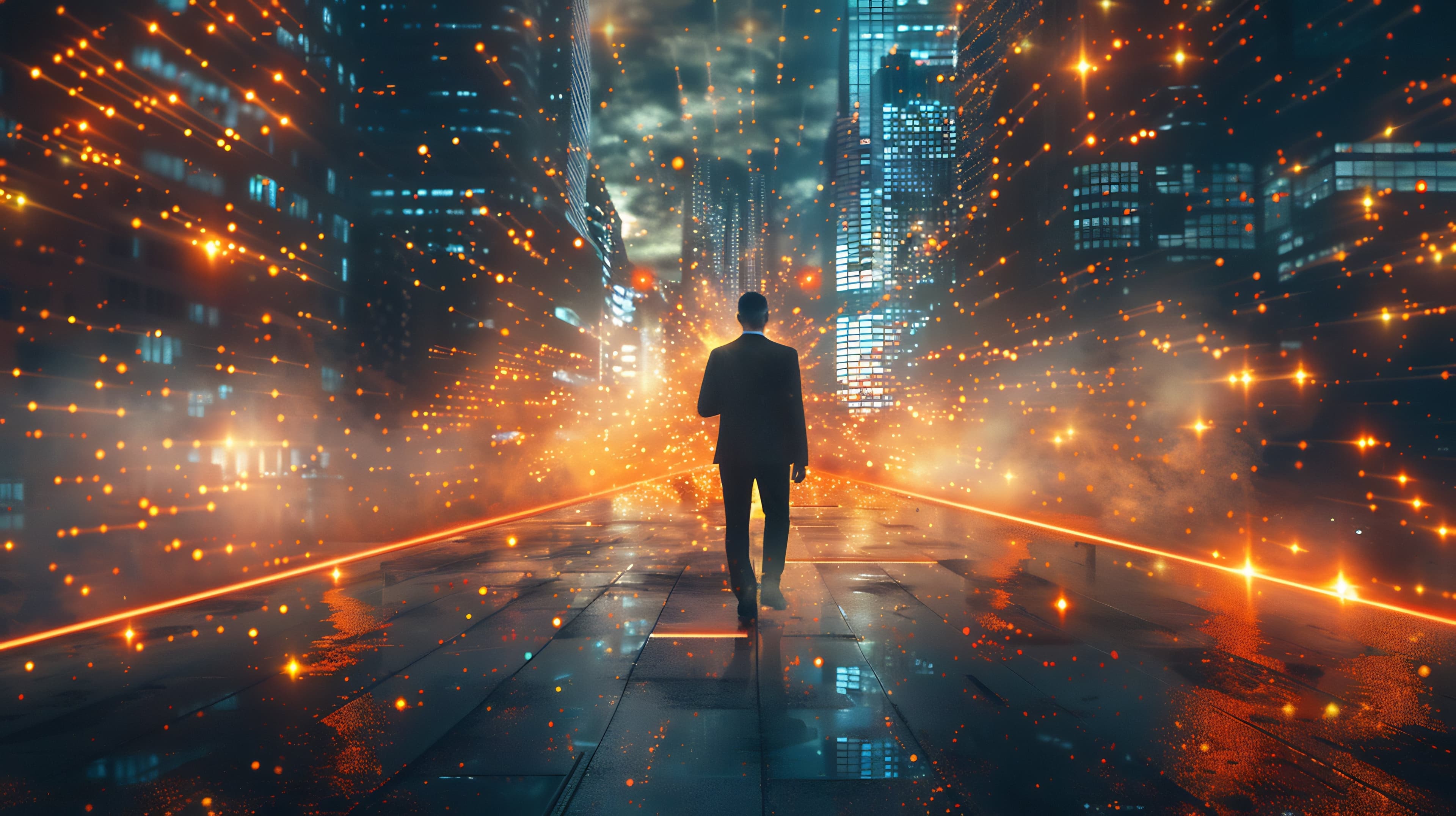 Transformation und strategische Vision - Mann vor goldener City