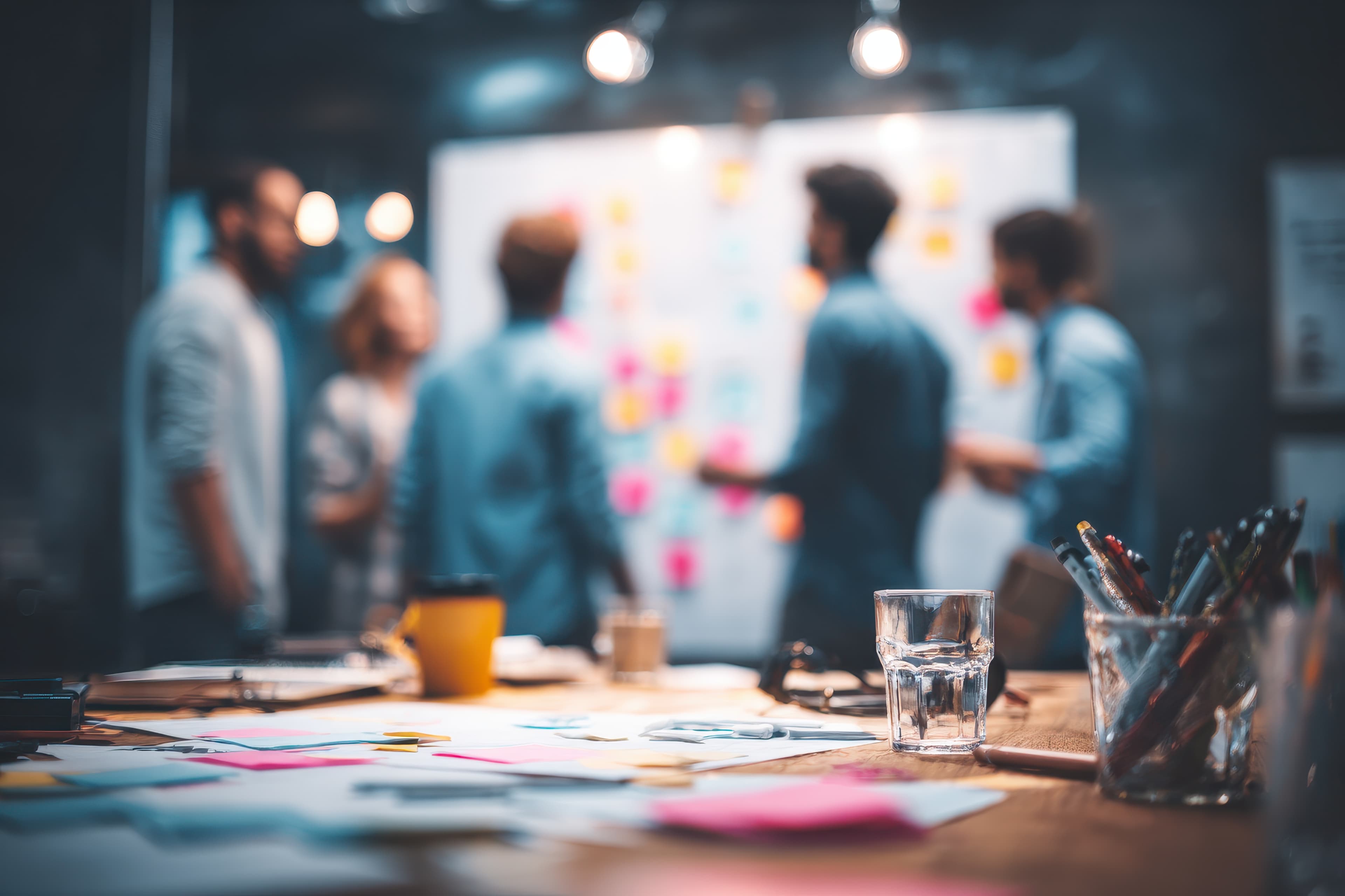 Workshop-Setting mit Post-its und strategischer Arbeit