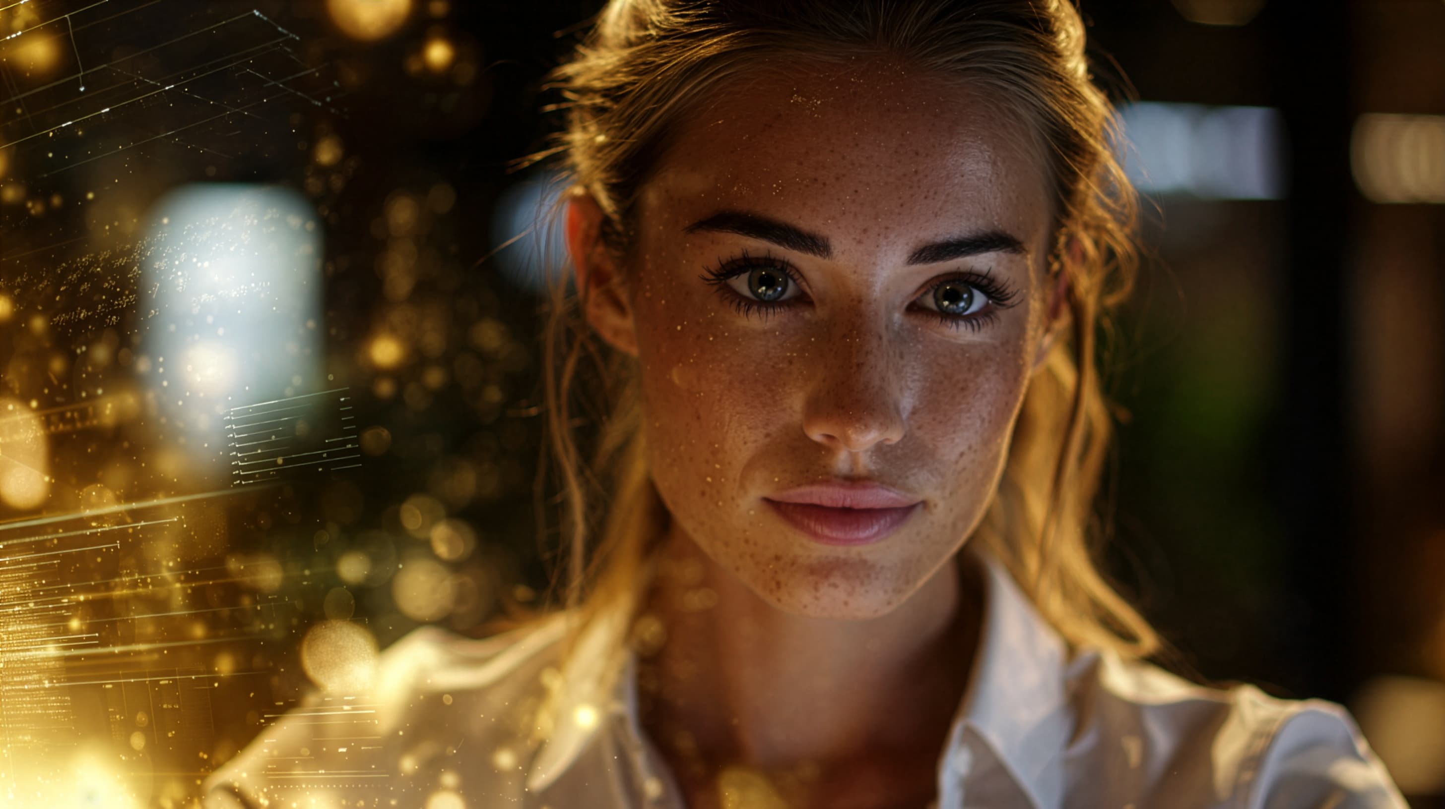 Frau mit digitalen Partikeln - Mensch und Technologie