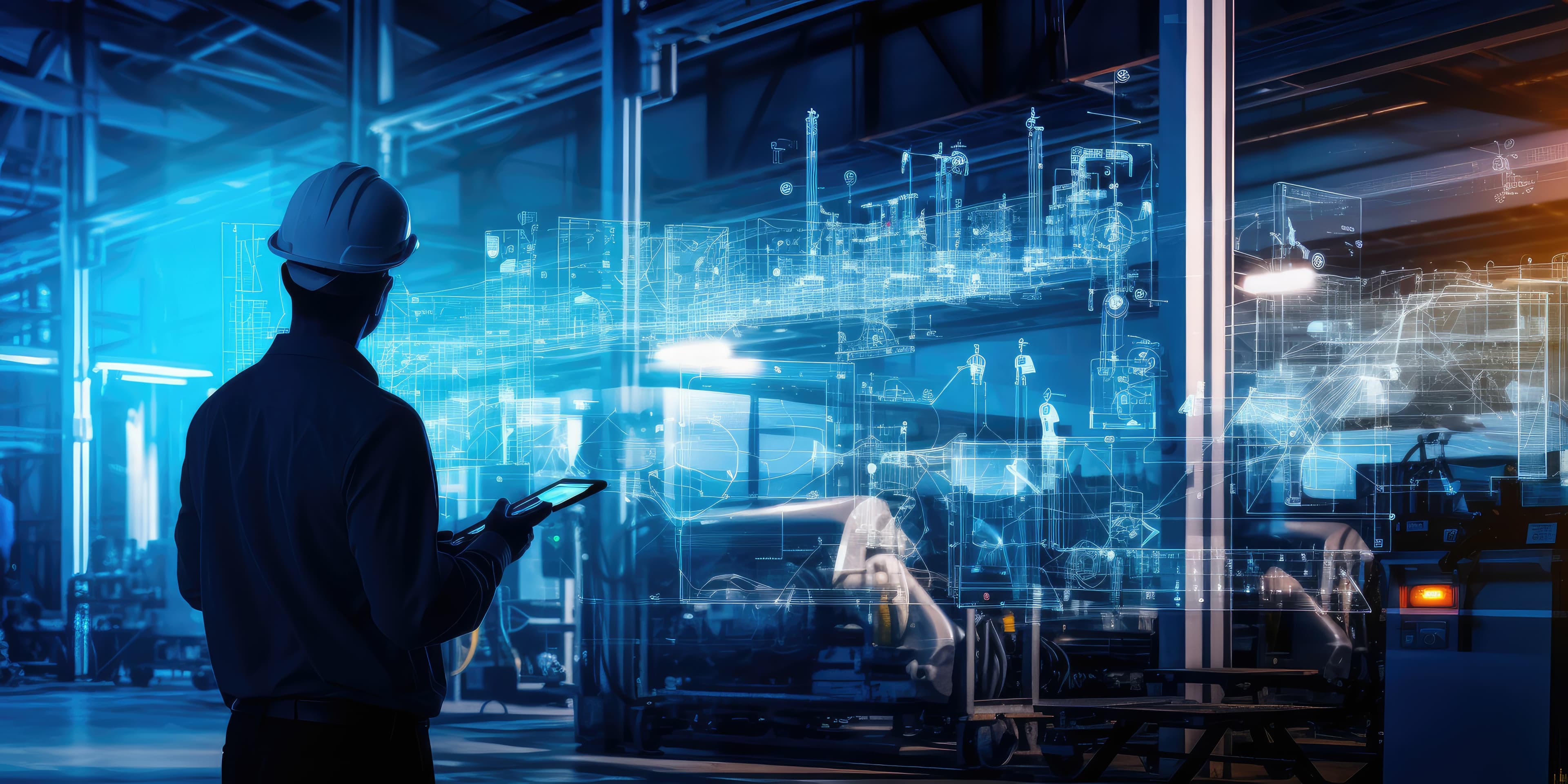 Digitale Transformation in der Industrie - Ingenieur mit digitalen Overlays