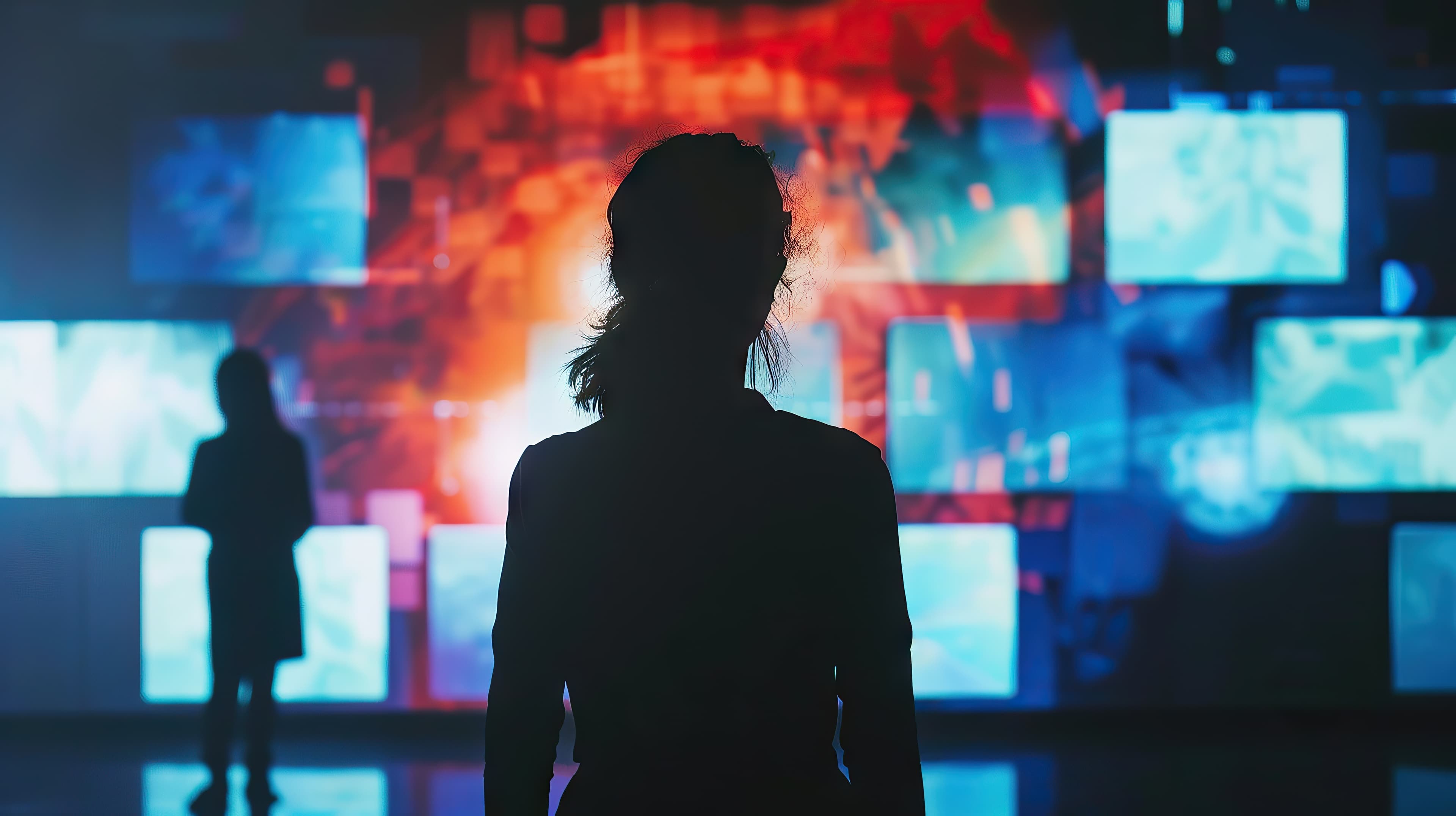 Person vor digitalen Displays - KI und digitale Transformation