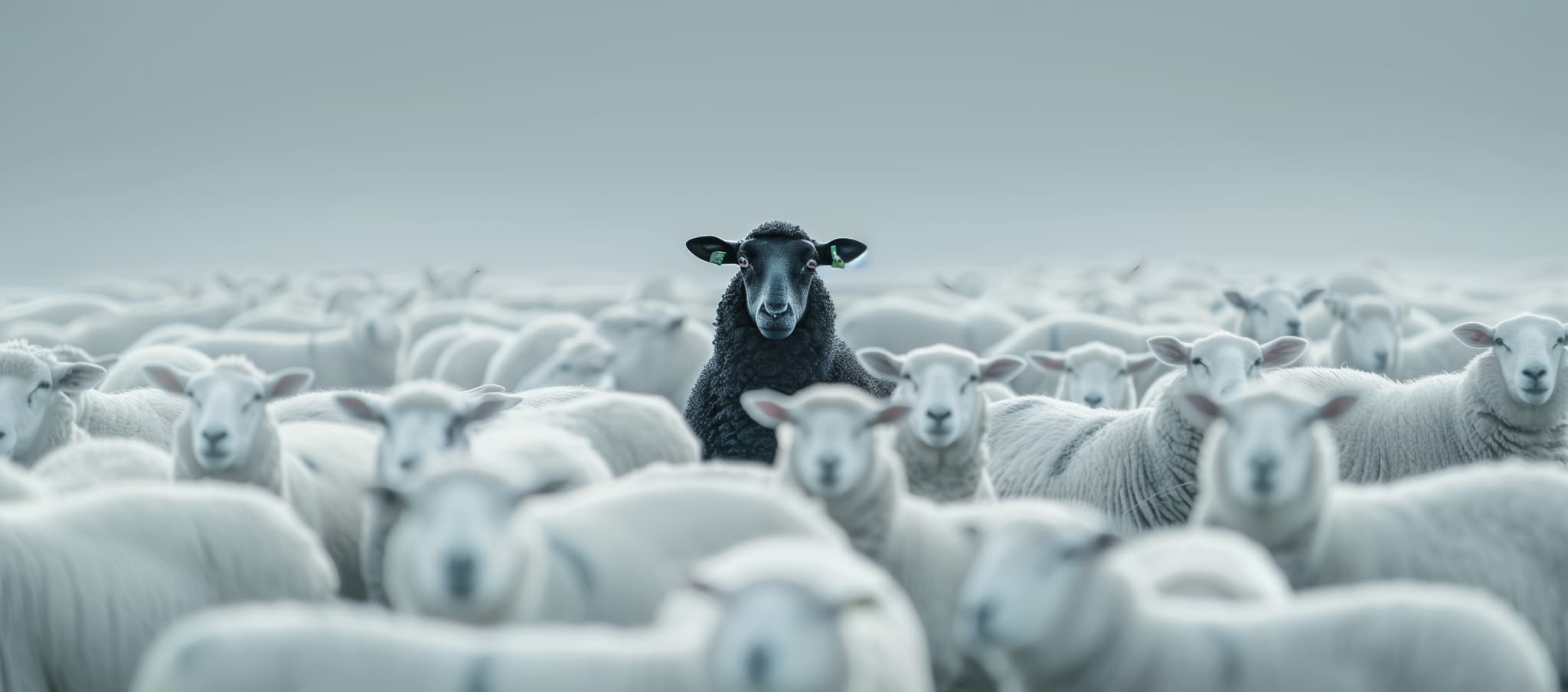 Schwarzes Schaf zwischen weißen Schafen – Metapher für Differenzierung