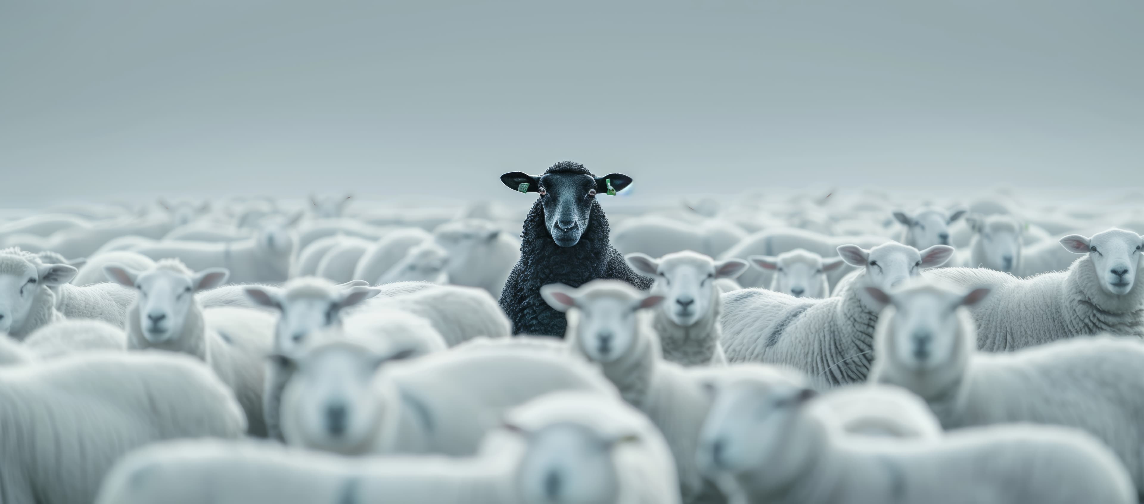 Schwarzes Schaf zwischen weißen Schafen – Metapher für Differenzierung