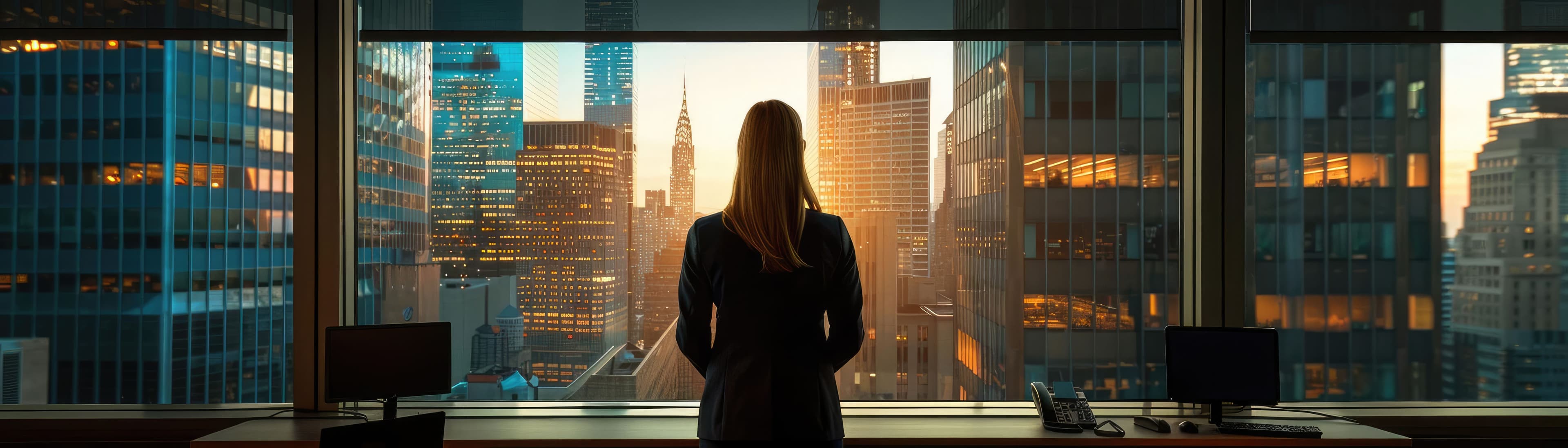 Business-Frau vor Skyline - Strategische Weitsicht in Gießen