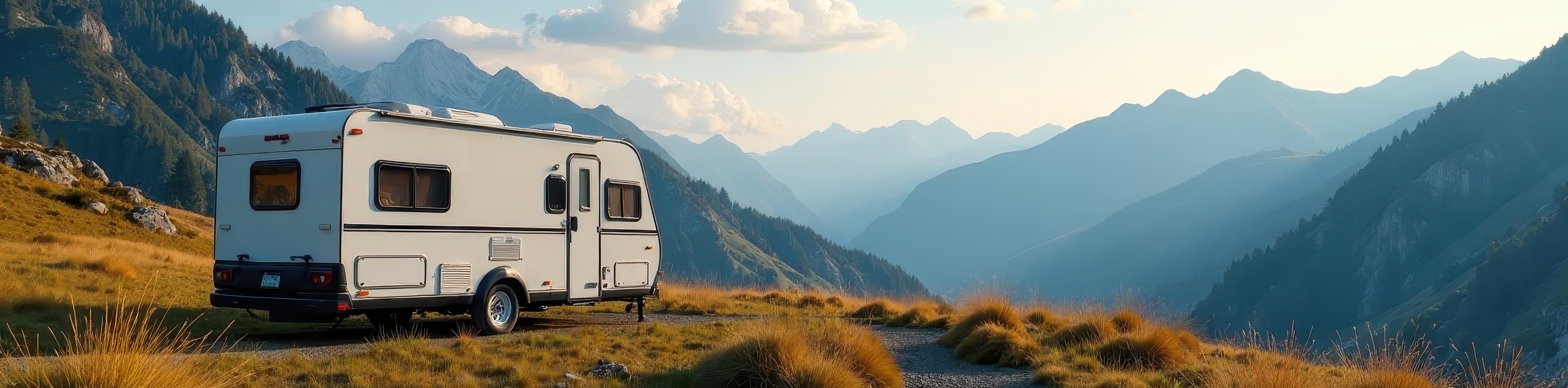 Caravan in malerischer Berglandschaft - Symbol für authentische Camping Erlebnisse