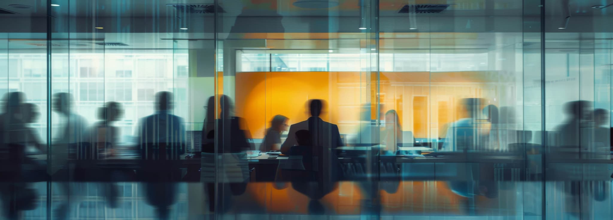 Business-Meeting durch Glaswand – Buying Collective bei der Entscheidungsfindung