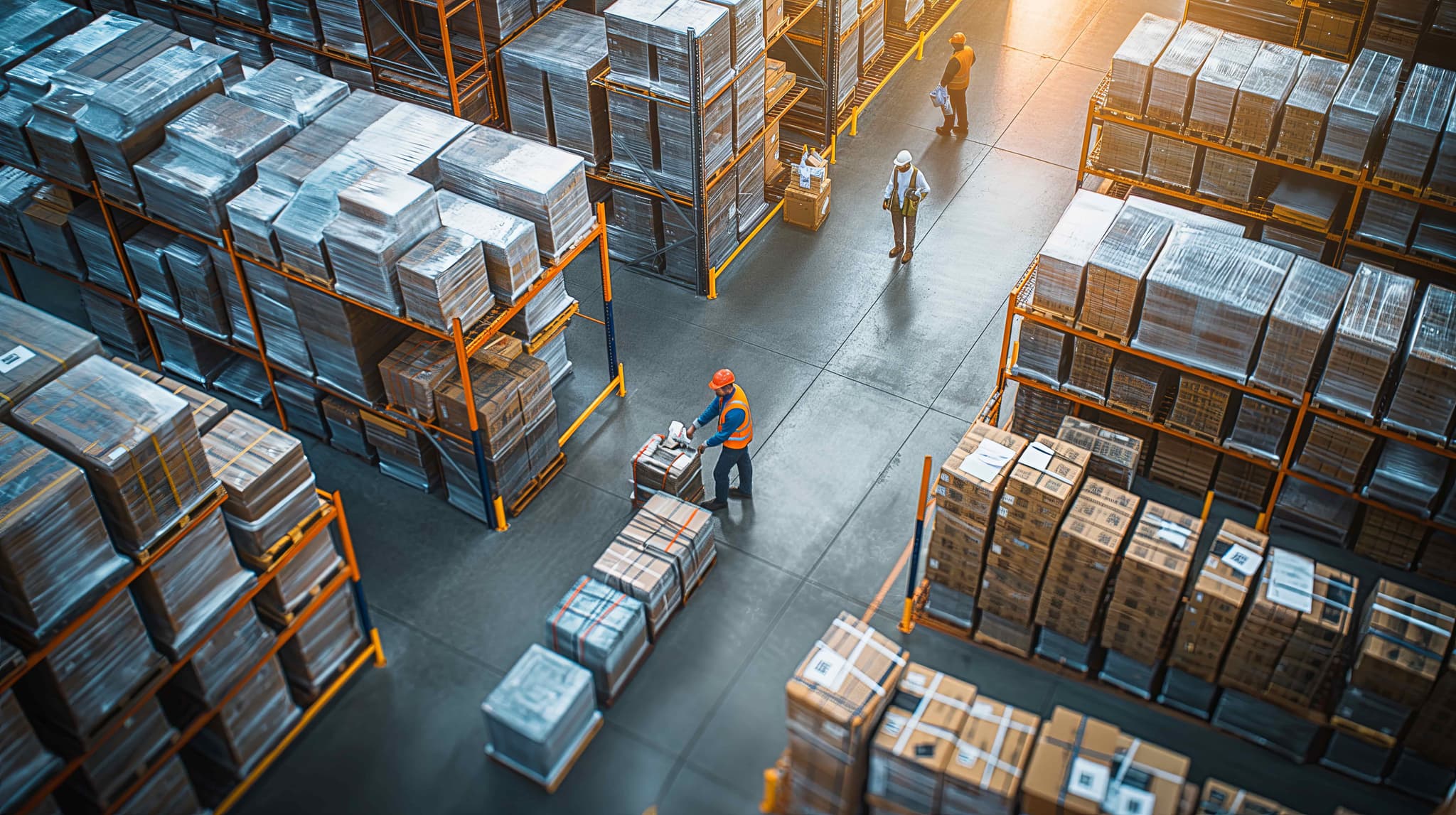 Moderne Logistikhalle von oben – Symbol für B2B-Lieferketten und Industriekomplexität